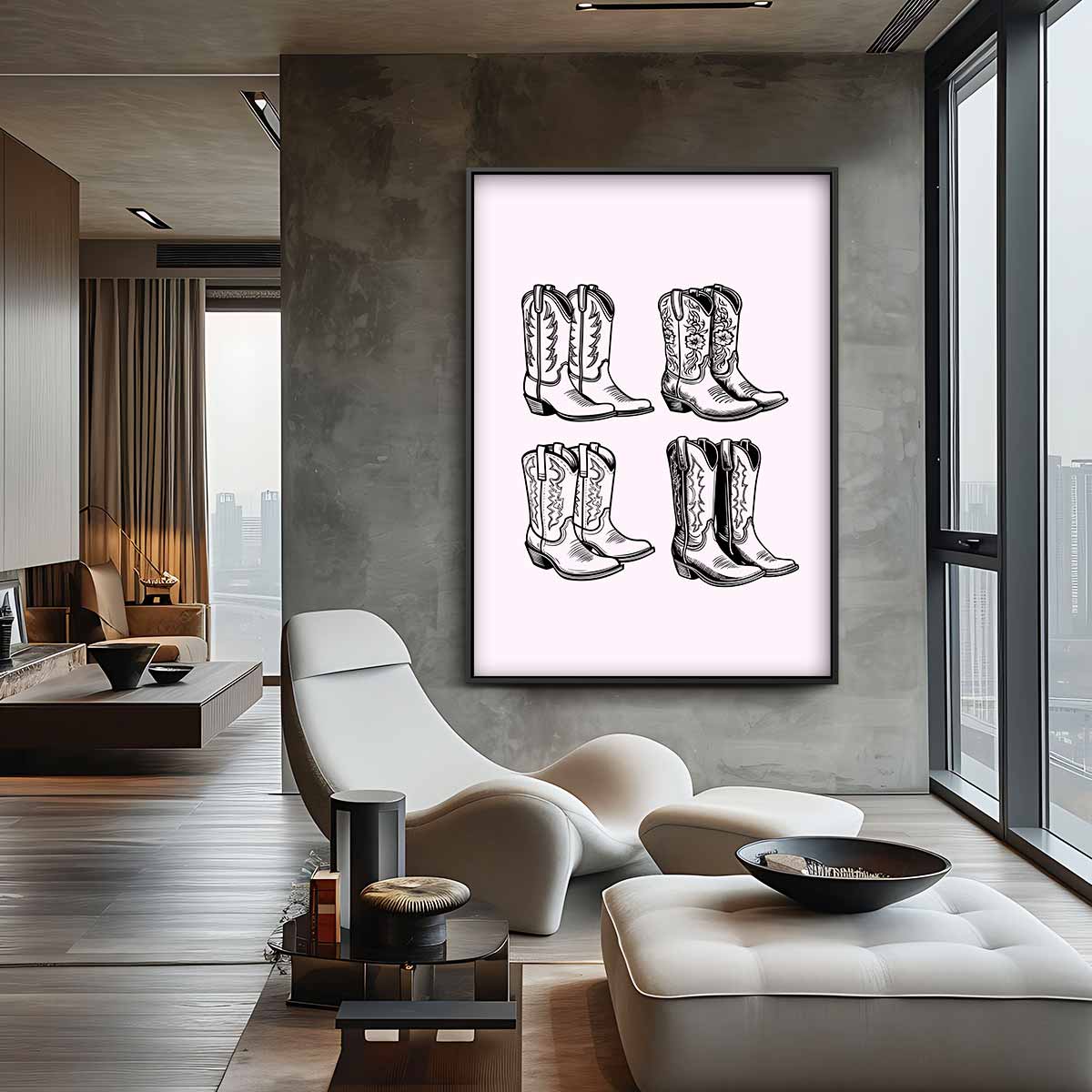 Vintage Cowboylaarzen Illustratie – staand kunstwerk voor modern interieur