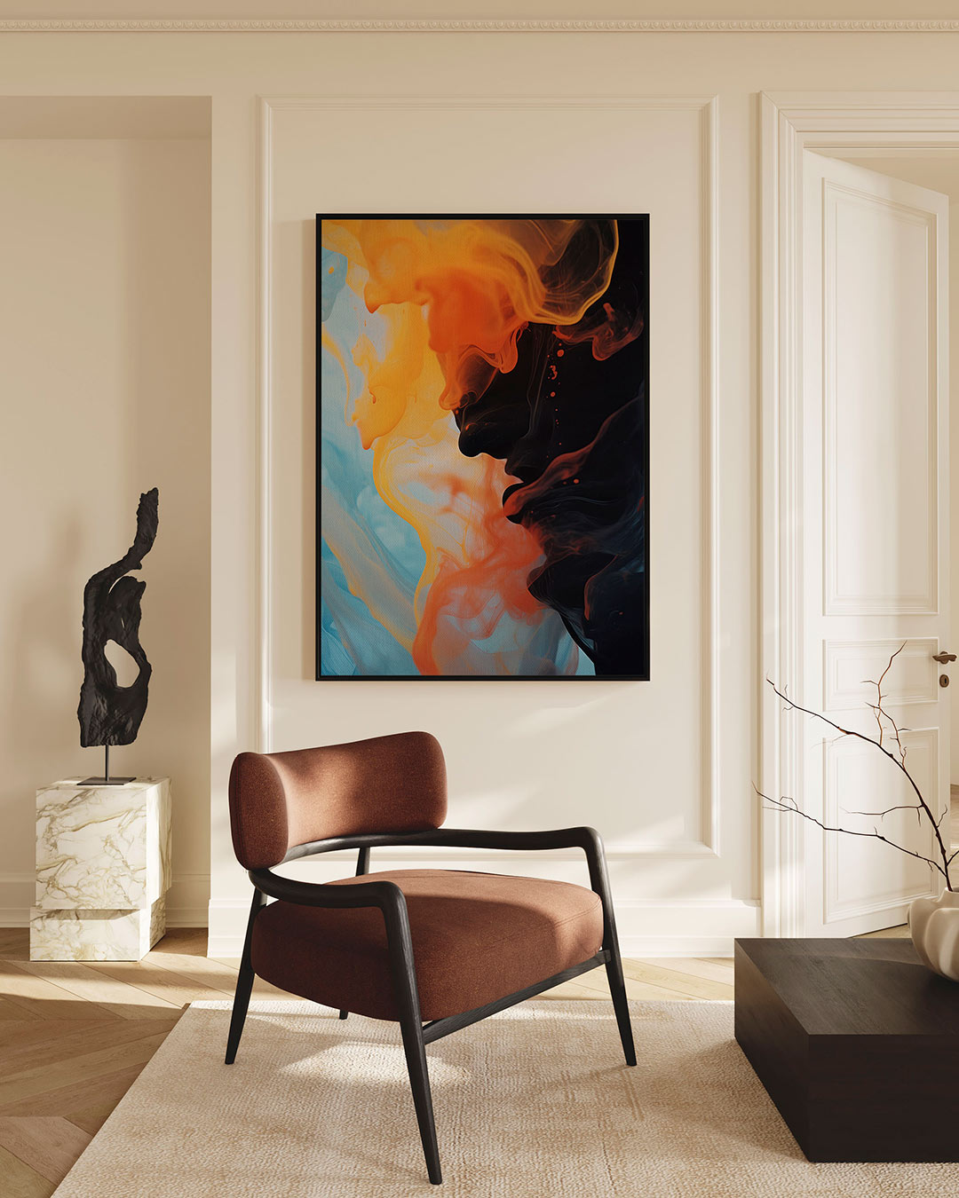 Vloeiende kleurencompositie – Blauw – staande wanddecoratie