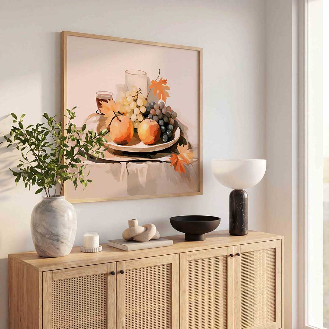 Fruit en bladeren – kleurrijke poster in vierkant formaat