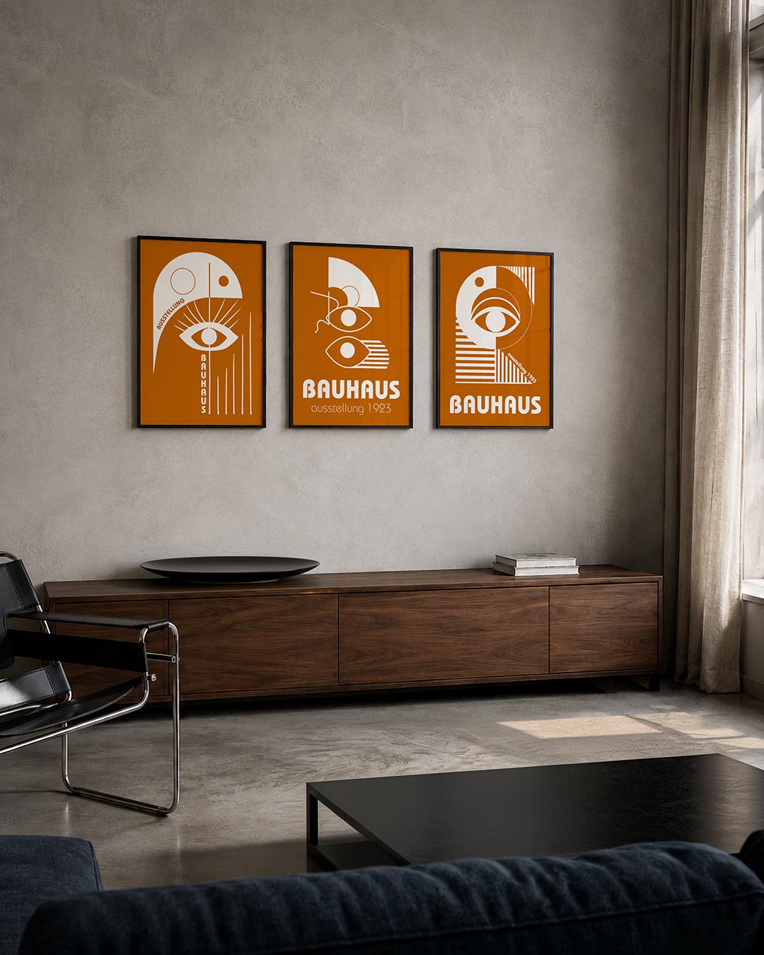 Oog en lijnen posterset – tweede productweergave – deze posterset in drie delen toont een opvallend wit oog met stralen op