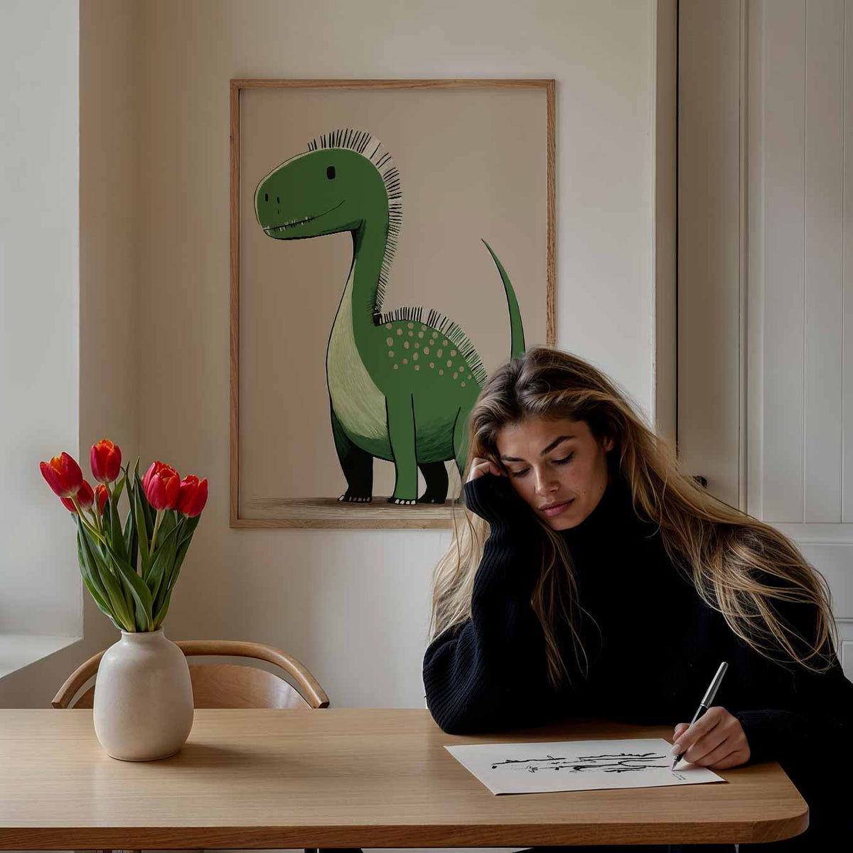 Schattige Dinosaur – staande muurposter voor de kinderkamer