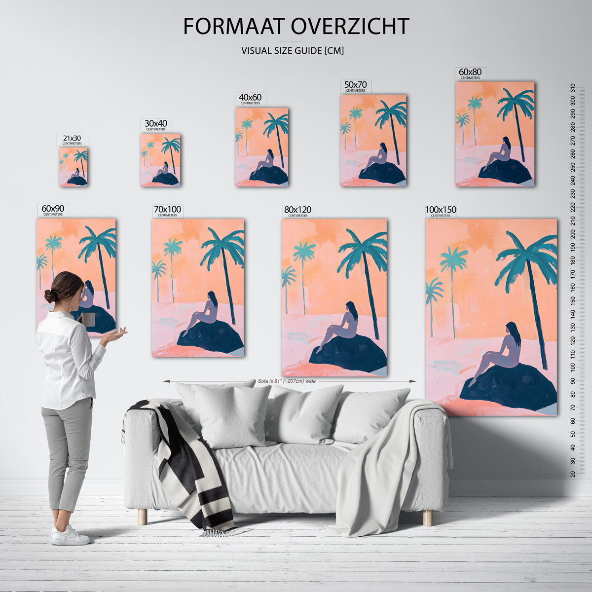 Zittende figuur met palmbomen – staande muurposter met jungle thema