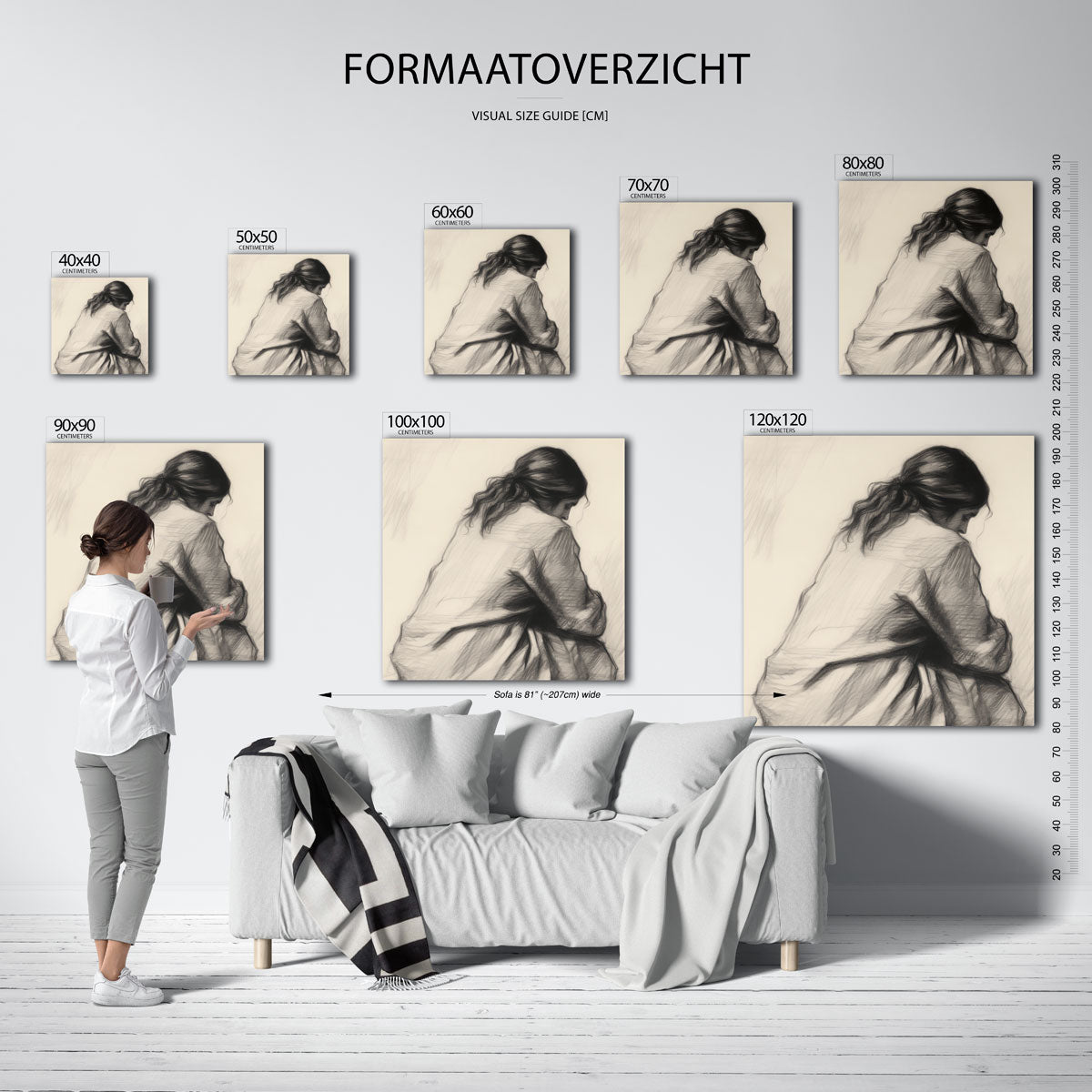 Zittende figuur – vierkante muurposter met vintage uitstraling