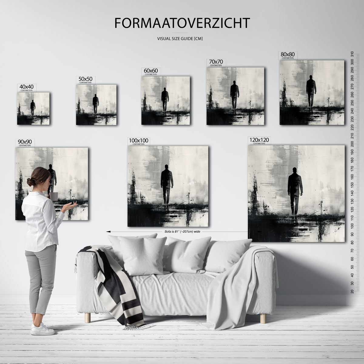 Silhouet van wandelende man – vierkante muurposter met abstracte vormen