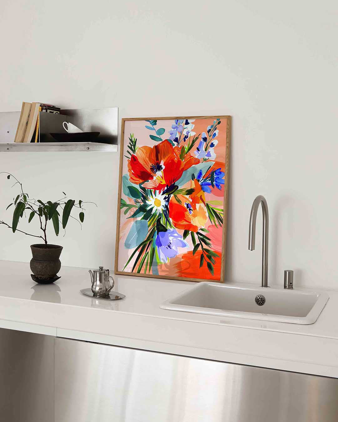 Bloemen in levendige kleuren – keukenposter in staand formaat
