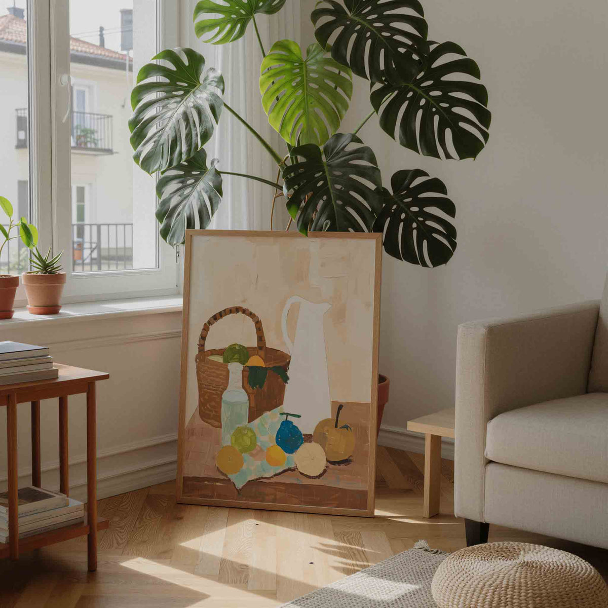 Stilleven met fruit en kan – moderne illustratie als portret poster