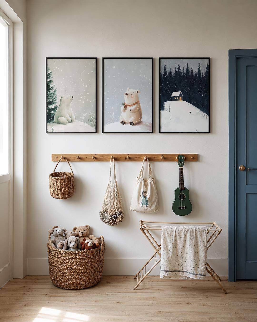 Winterse rust posterset – detailweergave – een eenzaam huisje in een besneeuwd bos