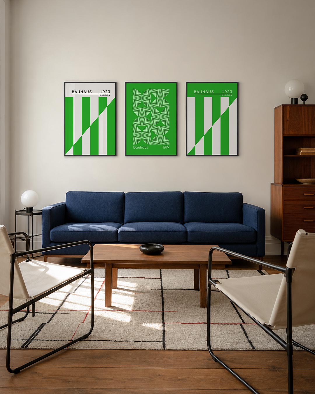 Groene lijnenspel posterset – derde productweergave – deze posterset in drie delen toont een levendig spel van groene en