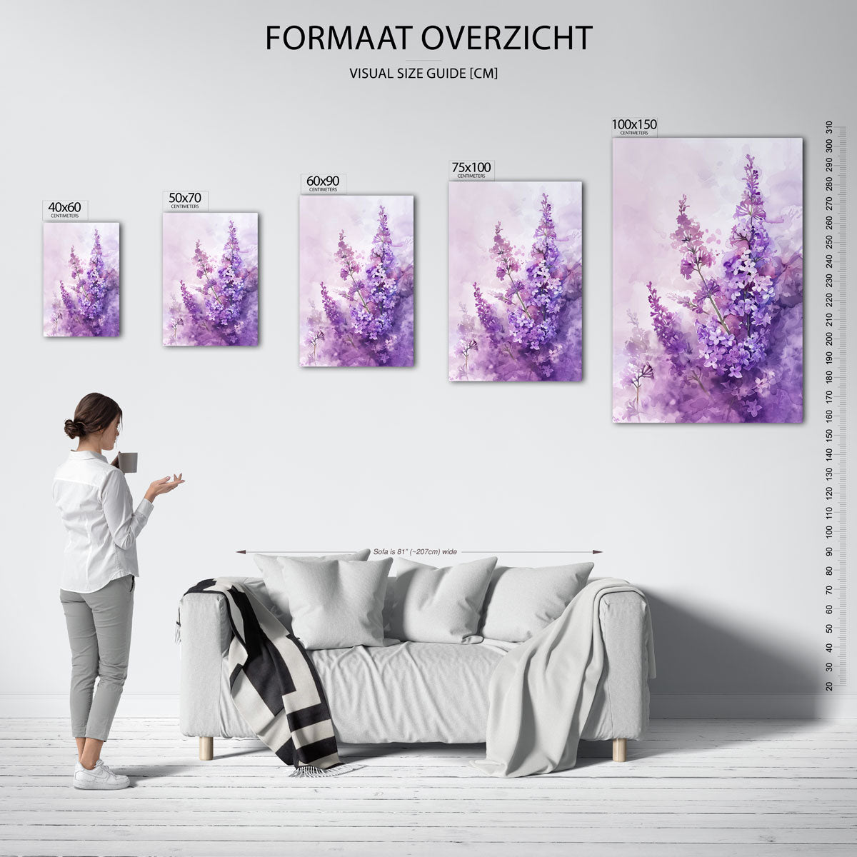 Bloemen in paarstinten – staand wanddecoratie kunstwerk