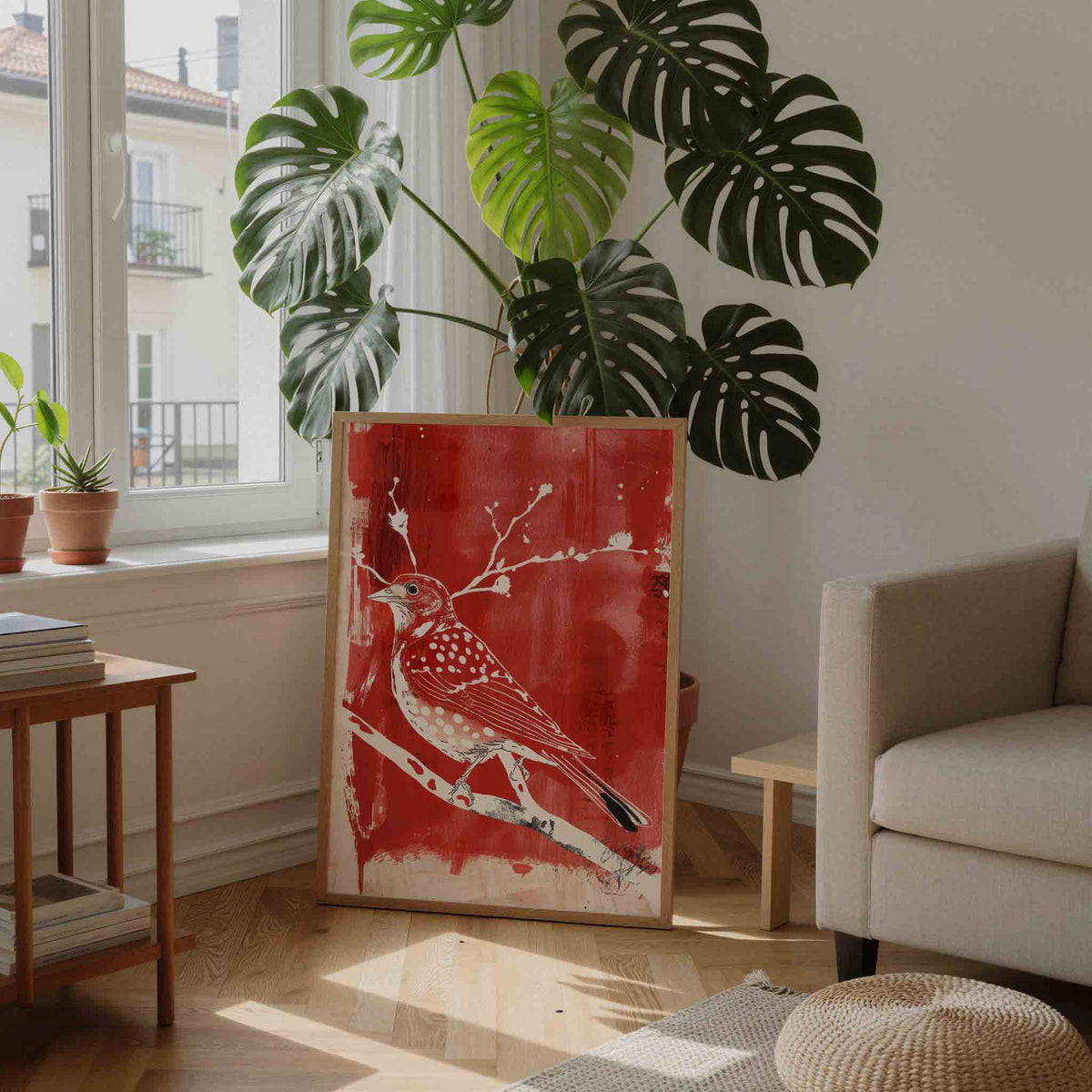 Vogel op tak – moderne wandkunst als portret poster