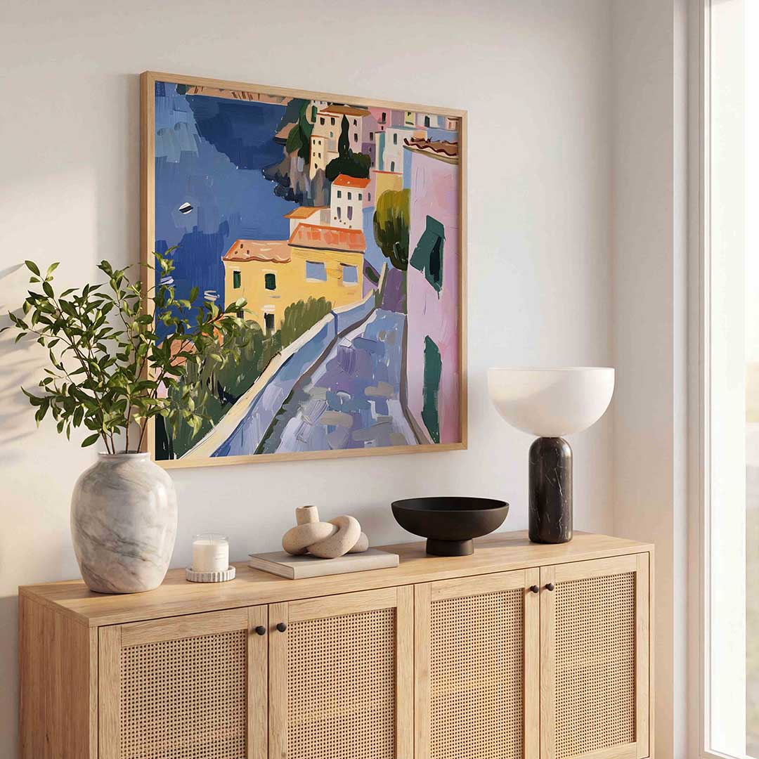 Mediterrane huizen – kunst en design poster in vierkant formaat