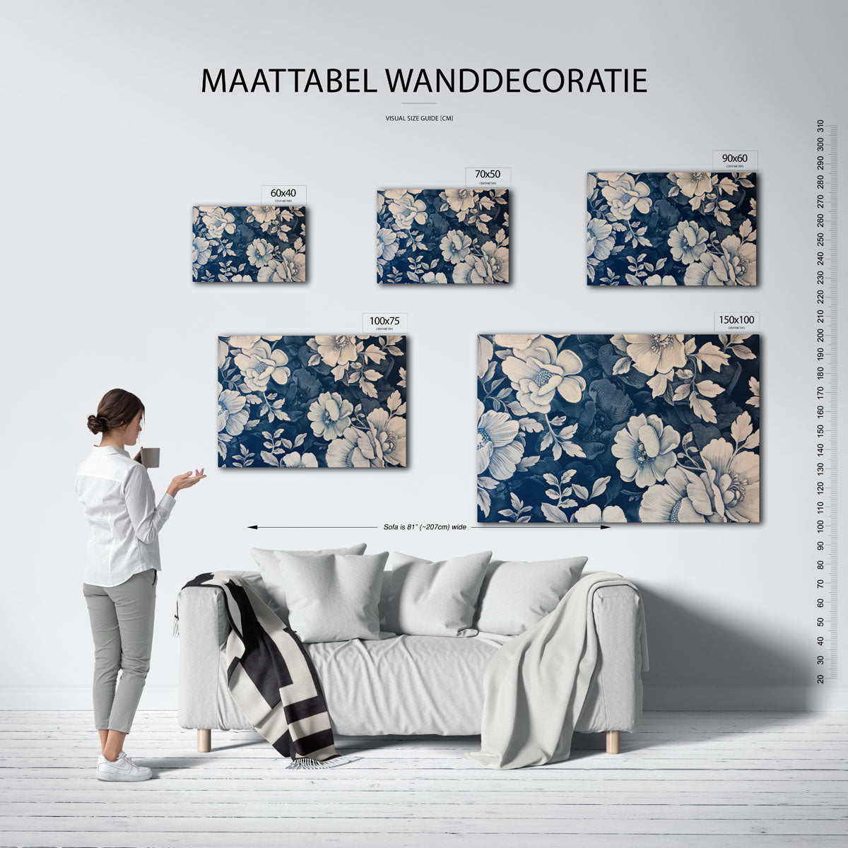 Bloemenpatroon blauw – op canvas, dibond of plexiglas