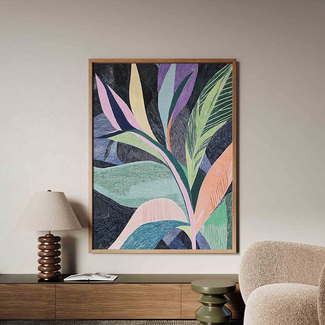 Bladeren in kleurrijke patronen – tropische jungle poster in staand formaat