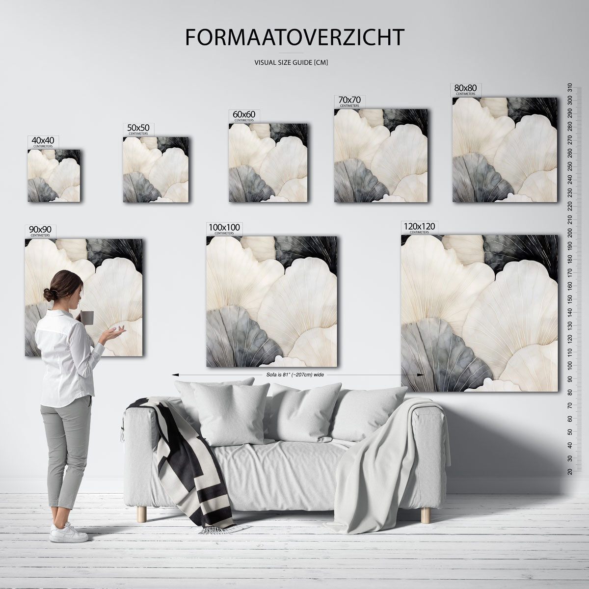 Bloemvormen in neutrale tinten – vierkante muurposter met zachte abstracte vormen