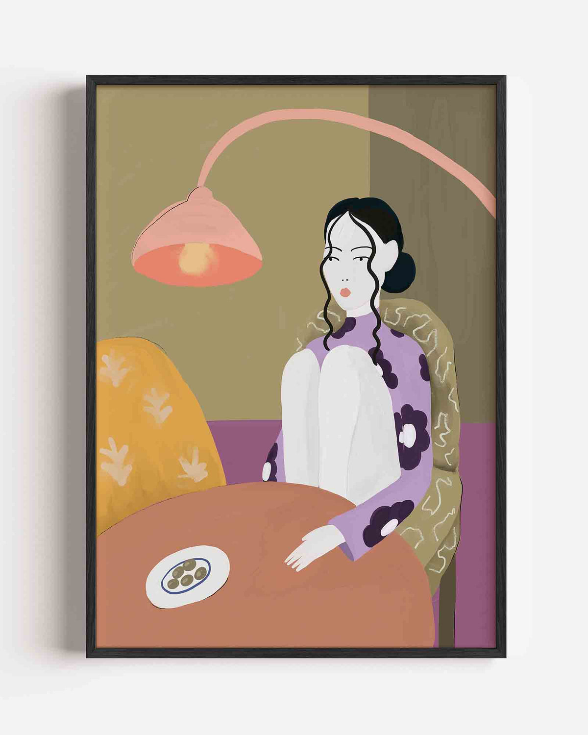 Vrouw met lamp – hedendaagse illustratie portret poster als wanddecoratie
