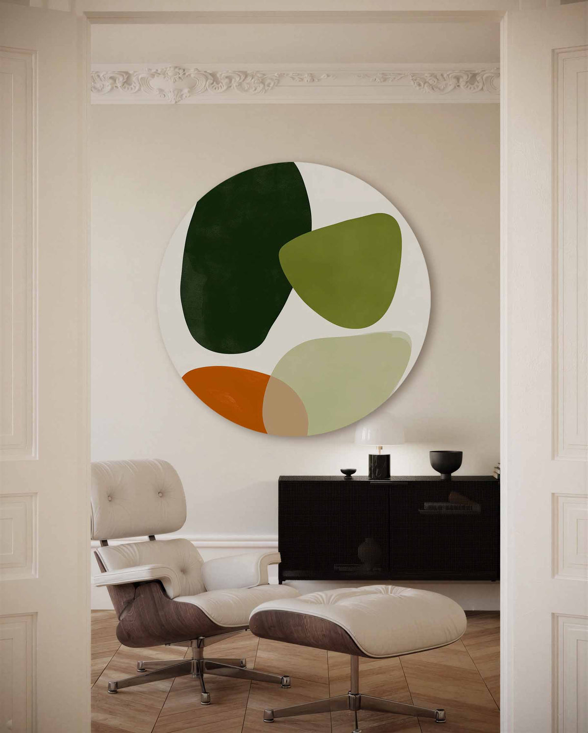 Abstracte vormen – muurcirkel met kleur en vormen voor aan de muur