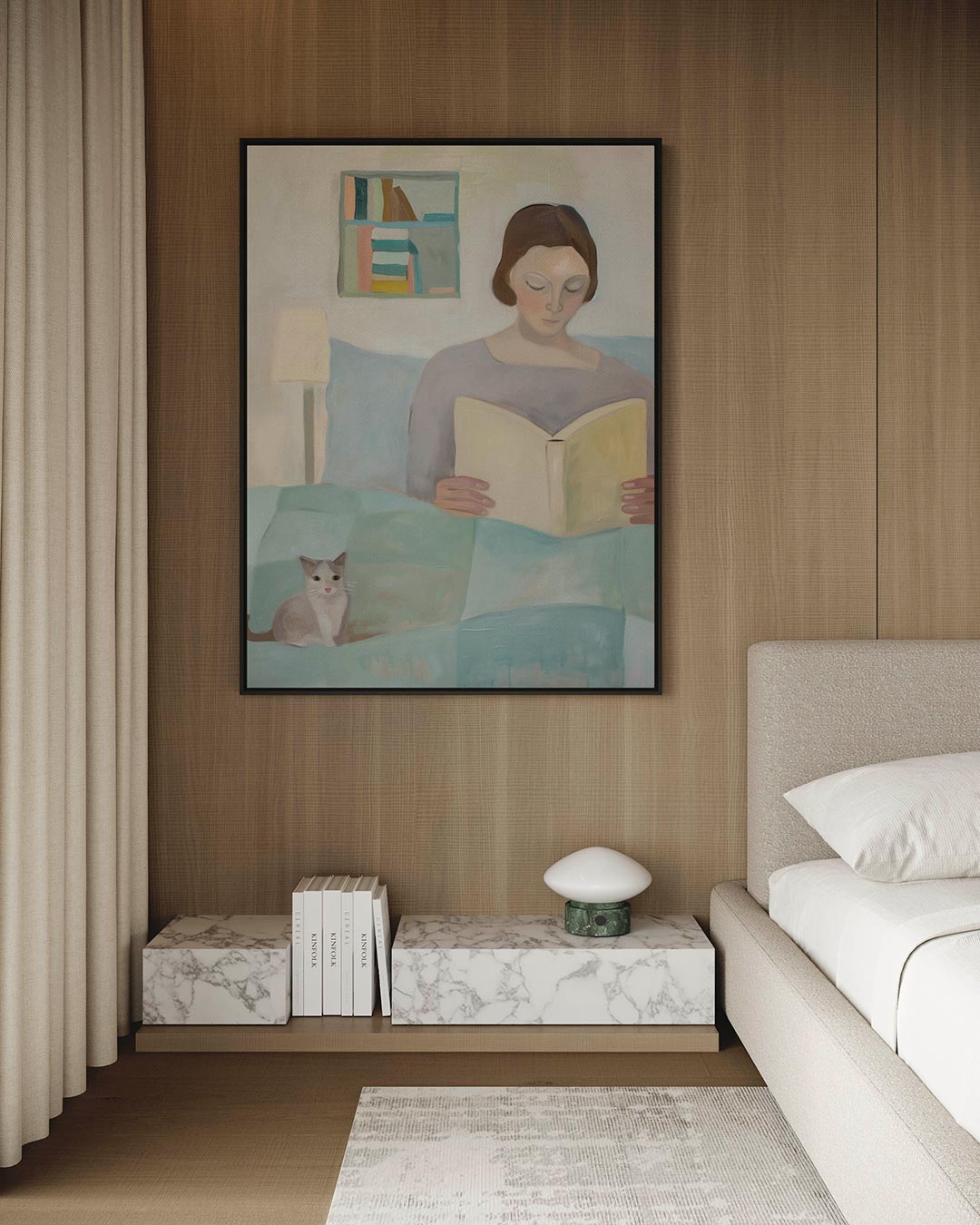 Lezende vrouw met kat – staand wanddecoratie kunstwerk