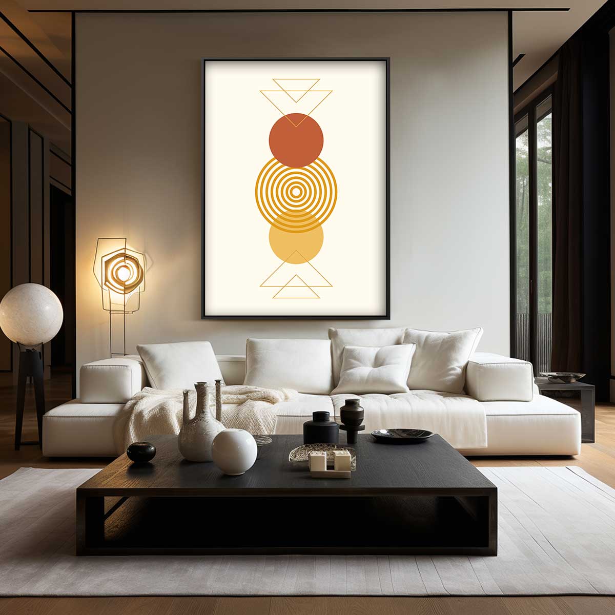 Abstracte Cirkel- en Driehoek Compositie – staand kunstwerk voor modern interieur