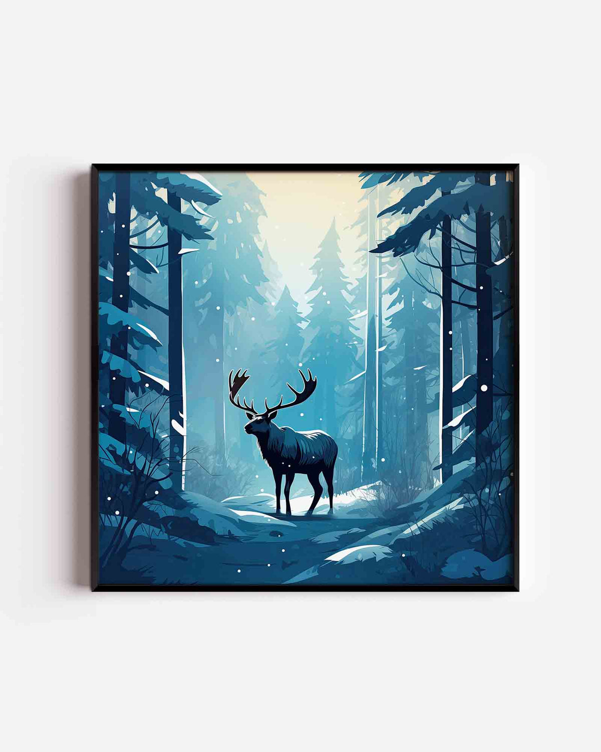 Hert in winterbos – kerst vierkante poster als wanddecoratie