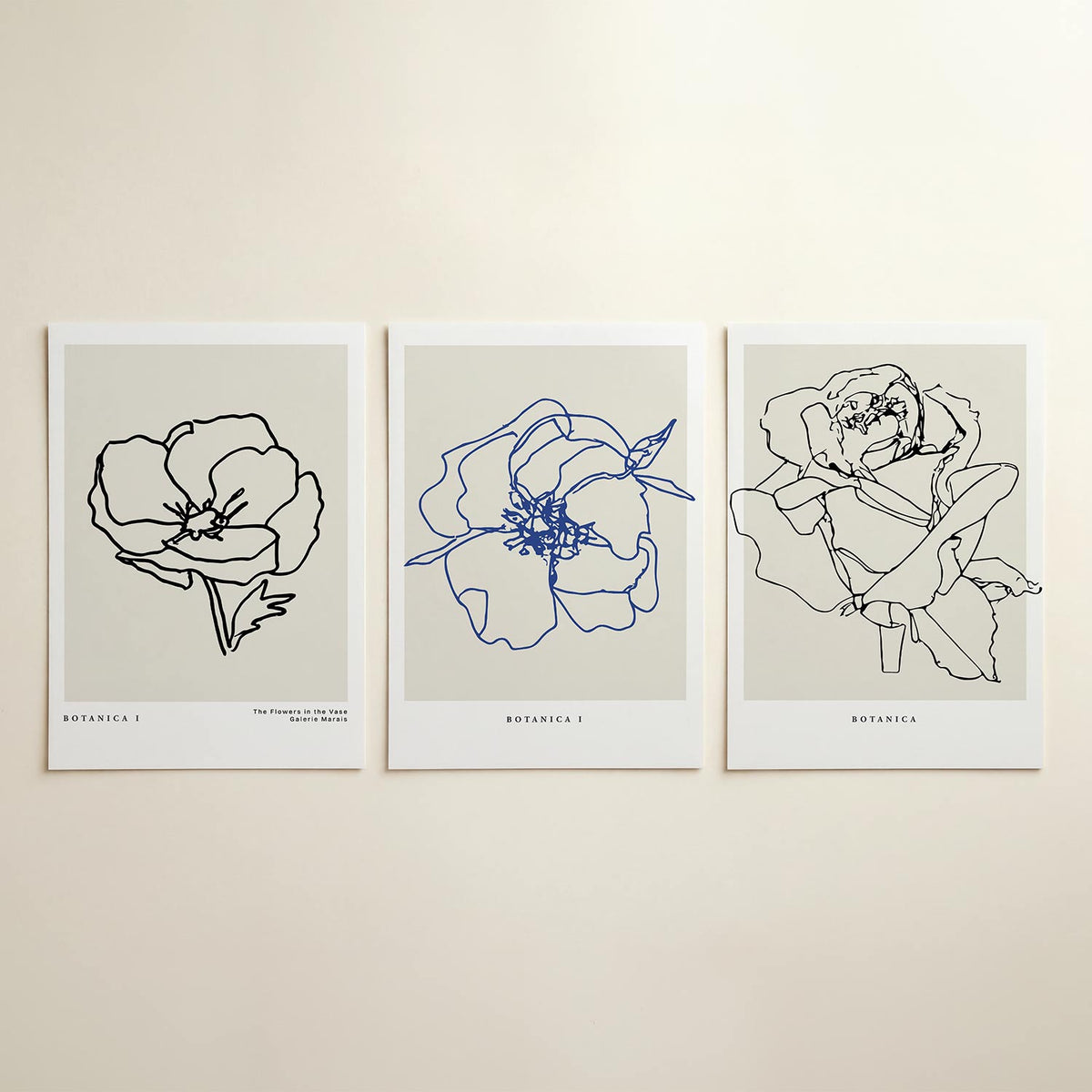 Lijnbloem – driedelige posterset in interieur