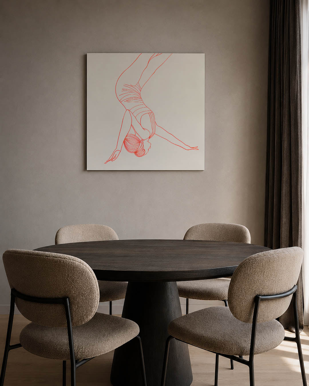 Elegante lijntekening kunstwerk – tweede productweergave – dit kunstwerk toont een sierlijke figuur in een dynamische pose