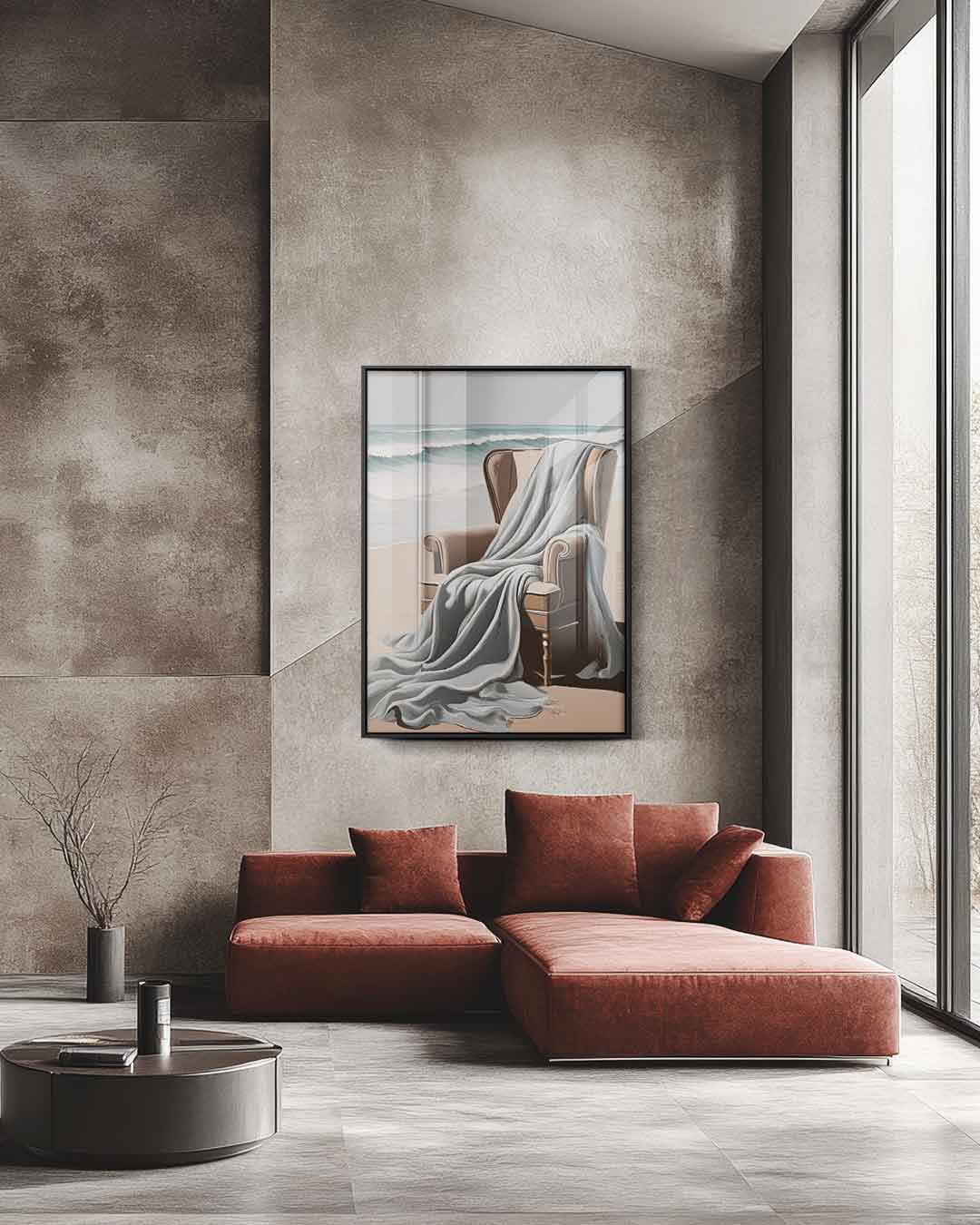 Strandstoel met Zilte Bries – staande wandkunst voor woonkamer of interieur