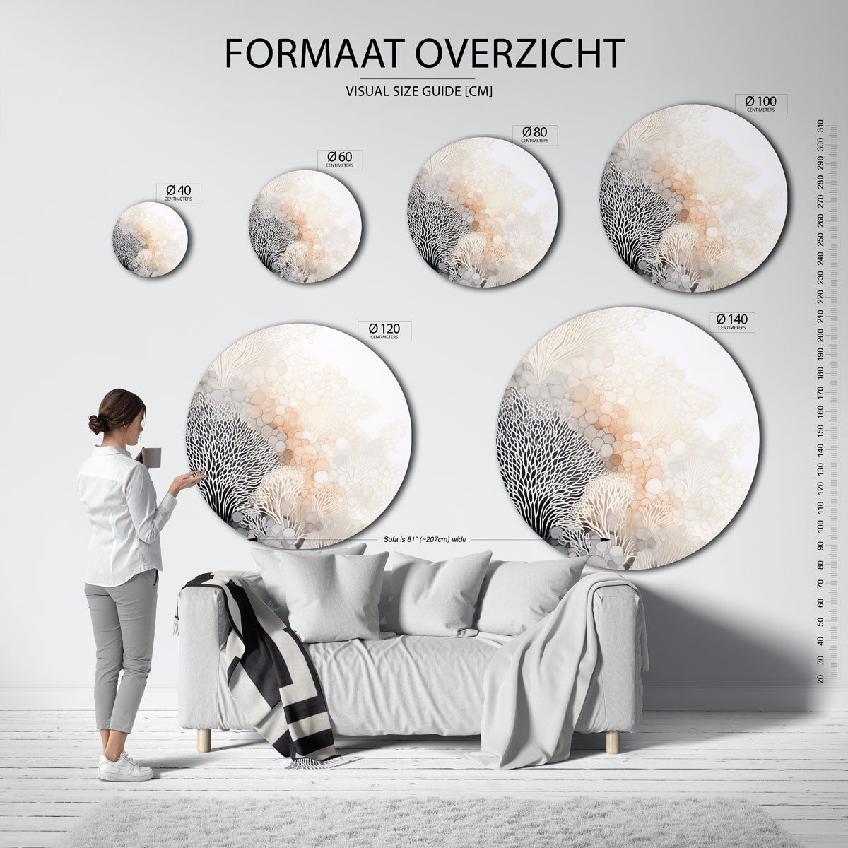 Organische vormen – ronde muurcirkel met kleurrijke illustratie