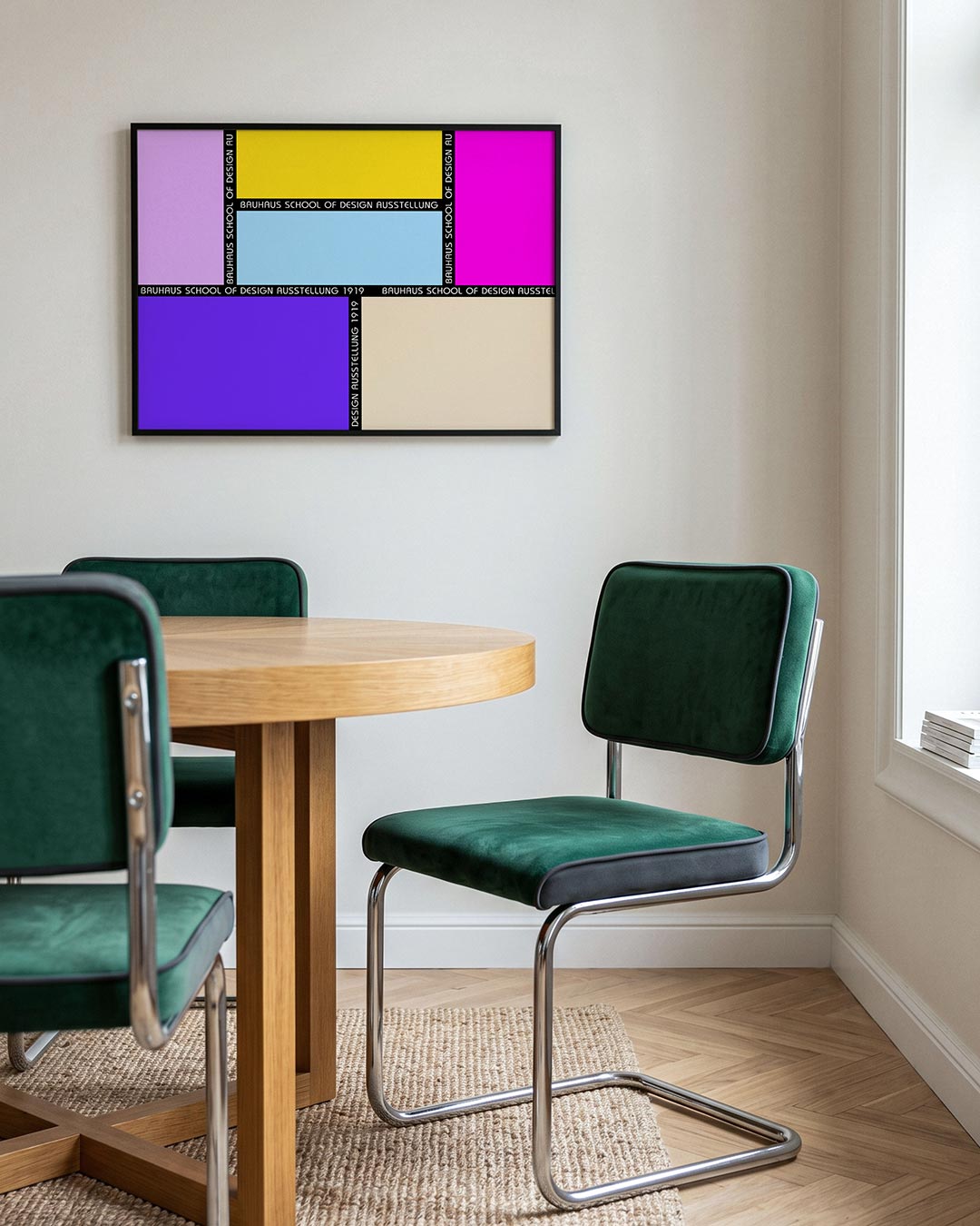 Vorm en kleurvlakken – liggende Bauhaus poster voor aan de muur