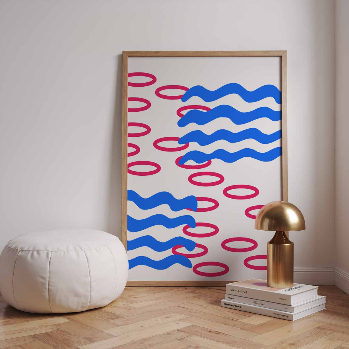 Kleurrijke Golven en Cirkels – staande kleurrijke abstracte wanddecoratie van WallArtistic