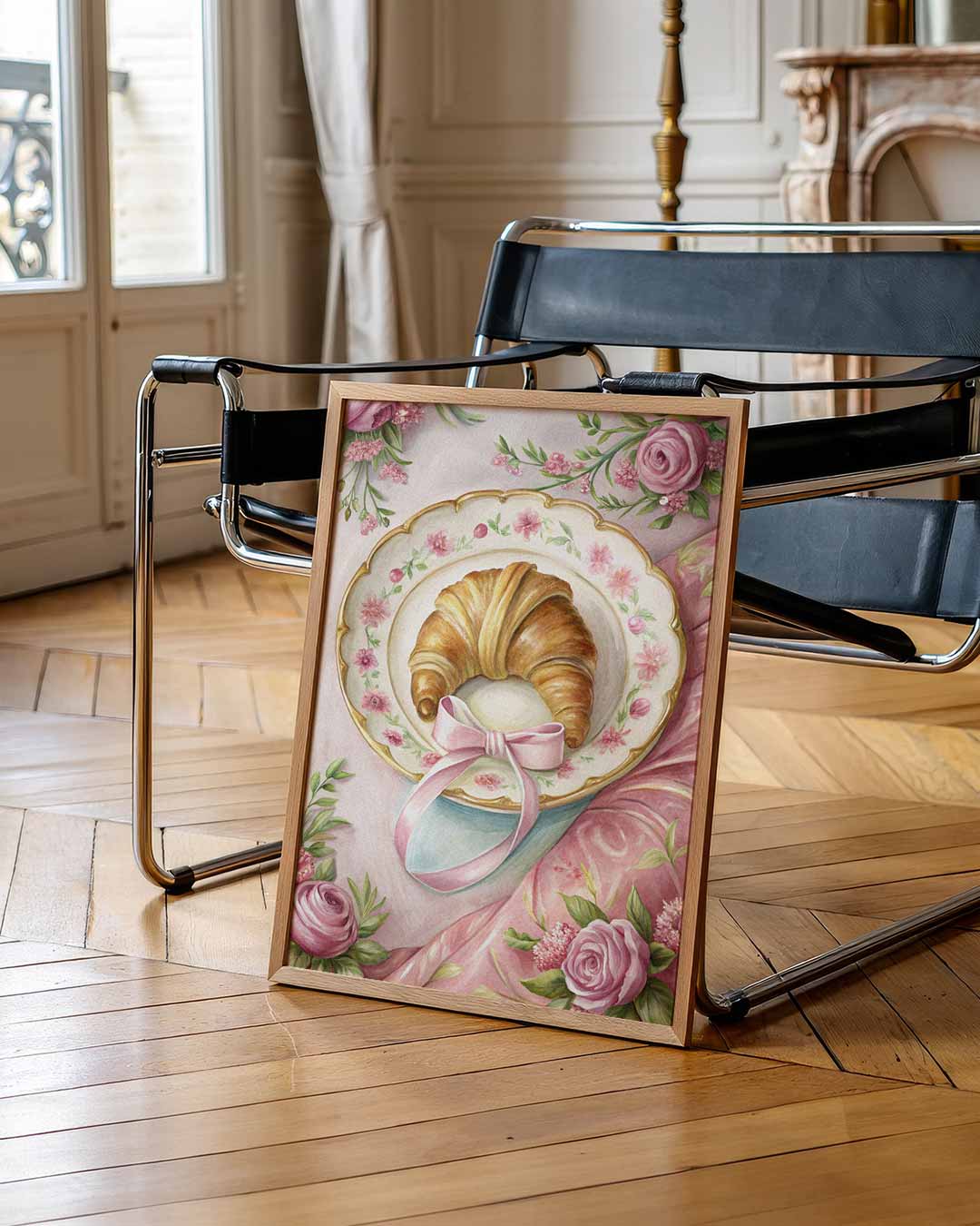 Romantische Bloemen en Croissant – staande muurposter voor Pasen