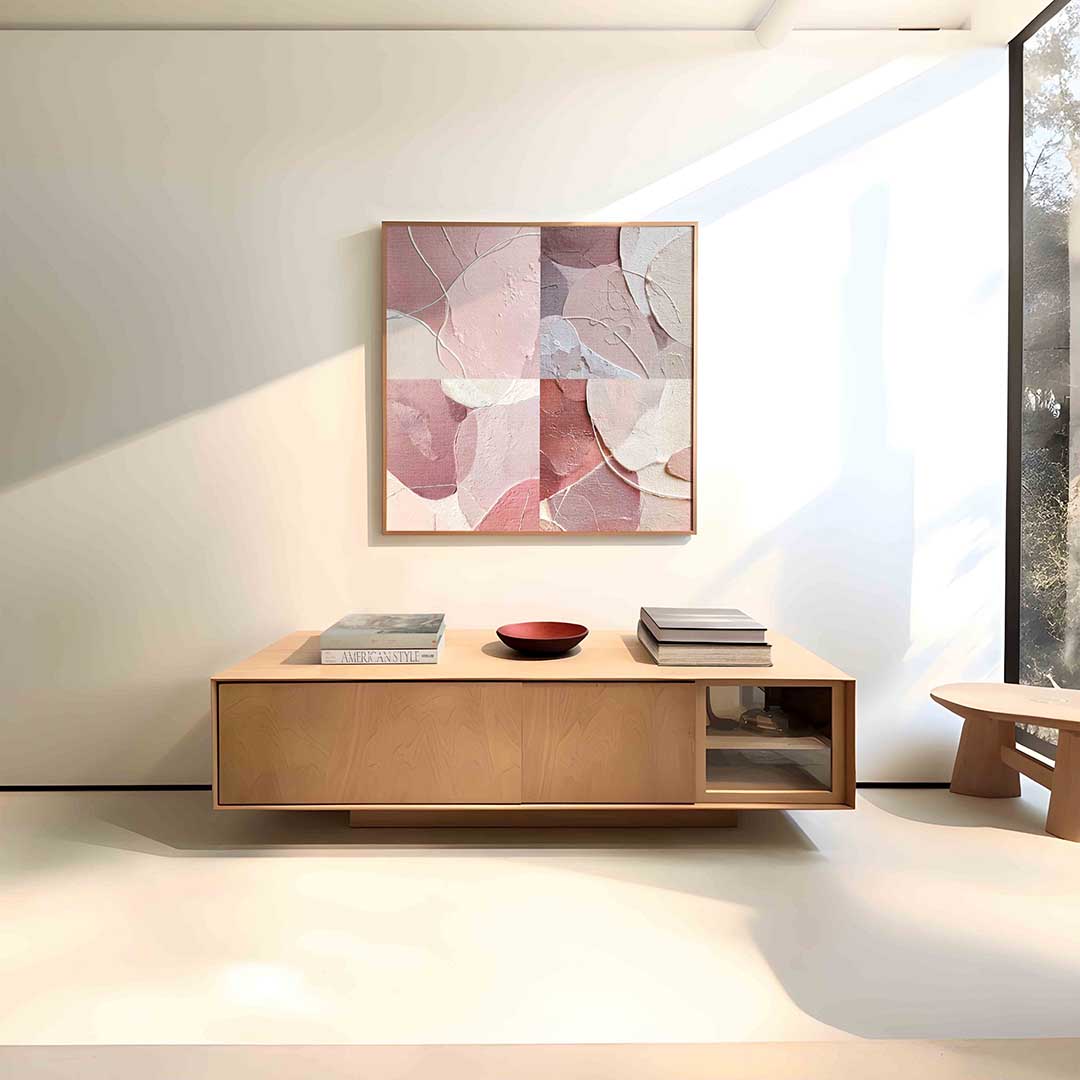 Abstracte roze vormen – vierkante abstracte wanddecoratie van WallArtistic