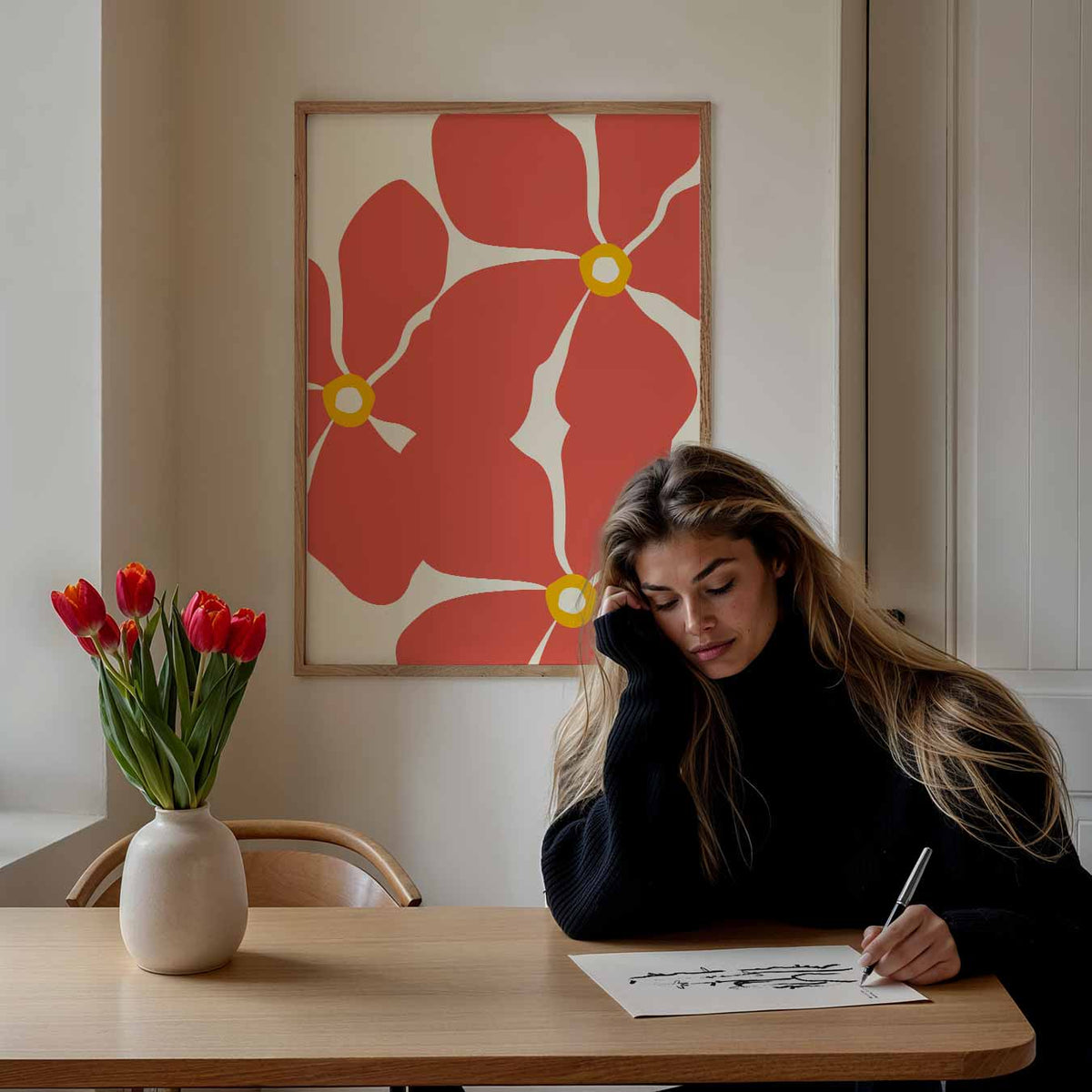 Bloemenpracht in Koraal – bloemen poster als moderne staande wanddecoratie