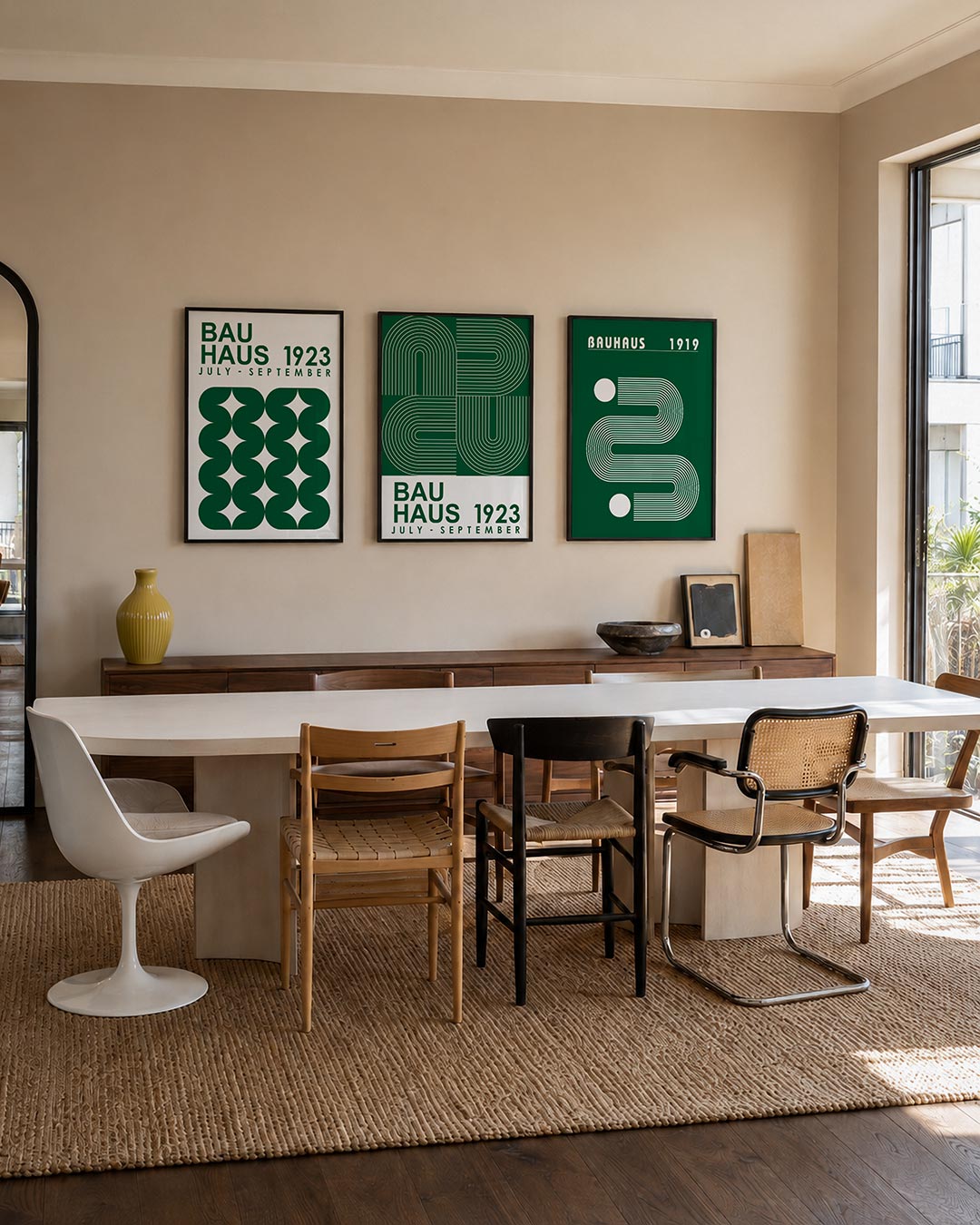 Vorm en ritme posterset – tweede productweergave – deze posterset in drie delen toont een speelse ordening van donkergroene