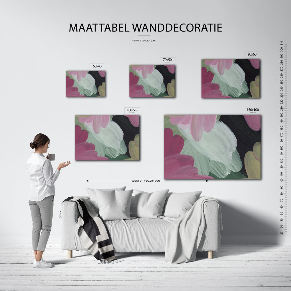 Vloeiende kleurencompositie – Groen – moderne liggende wandkunst
