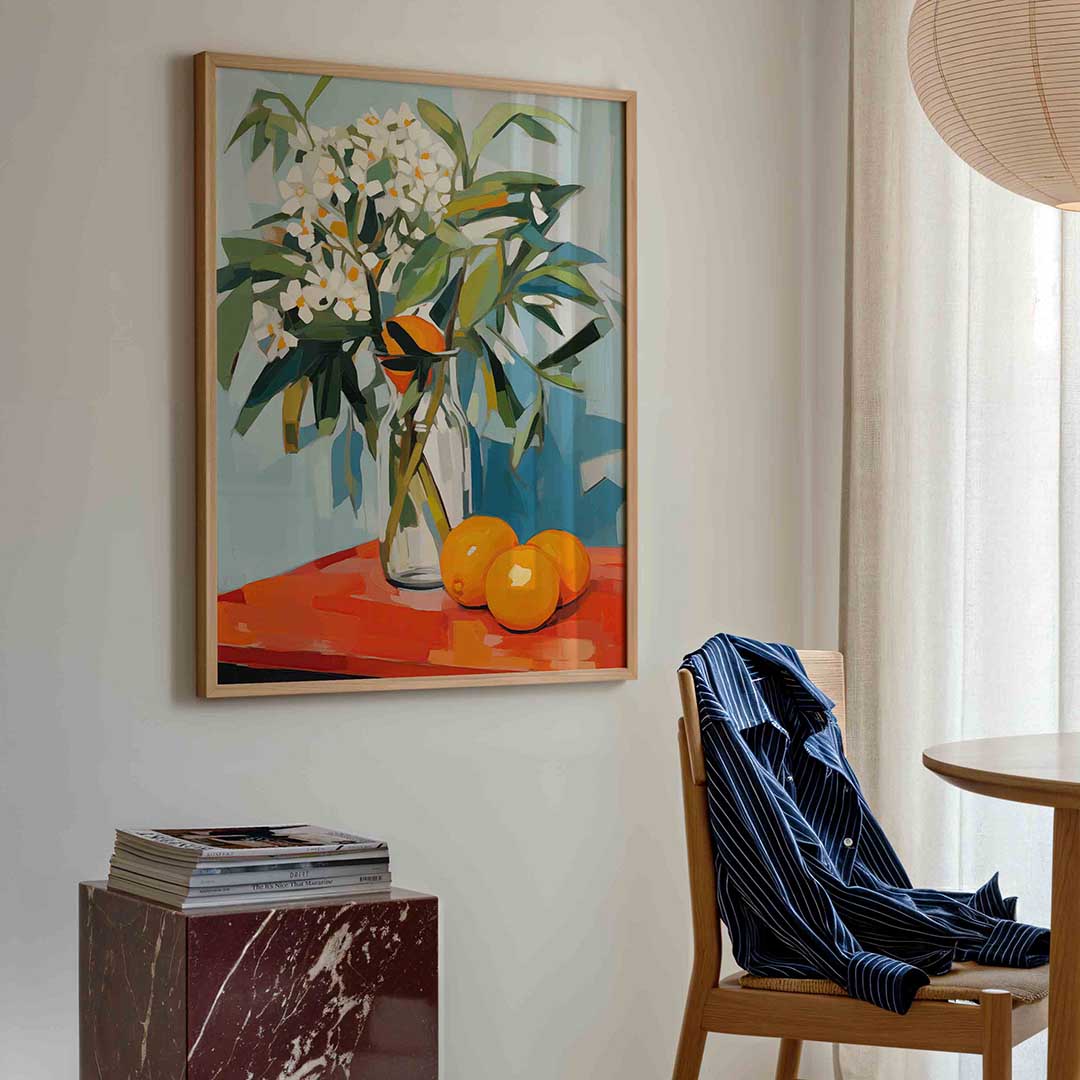 Bloemen en sinaasappels – bloemen poster in staand formaat