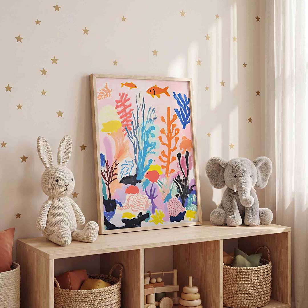 Vissen en koraal – staande kinderkamer wanddecoratie van WallArtistic
