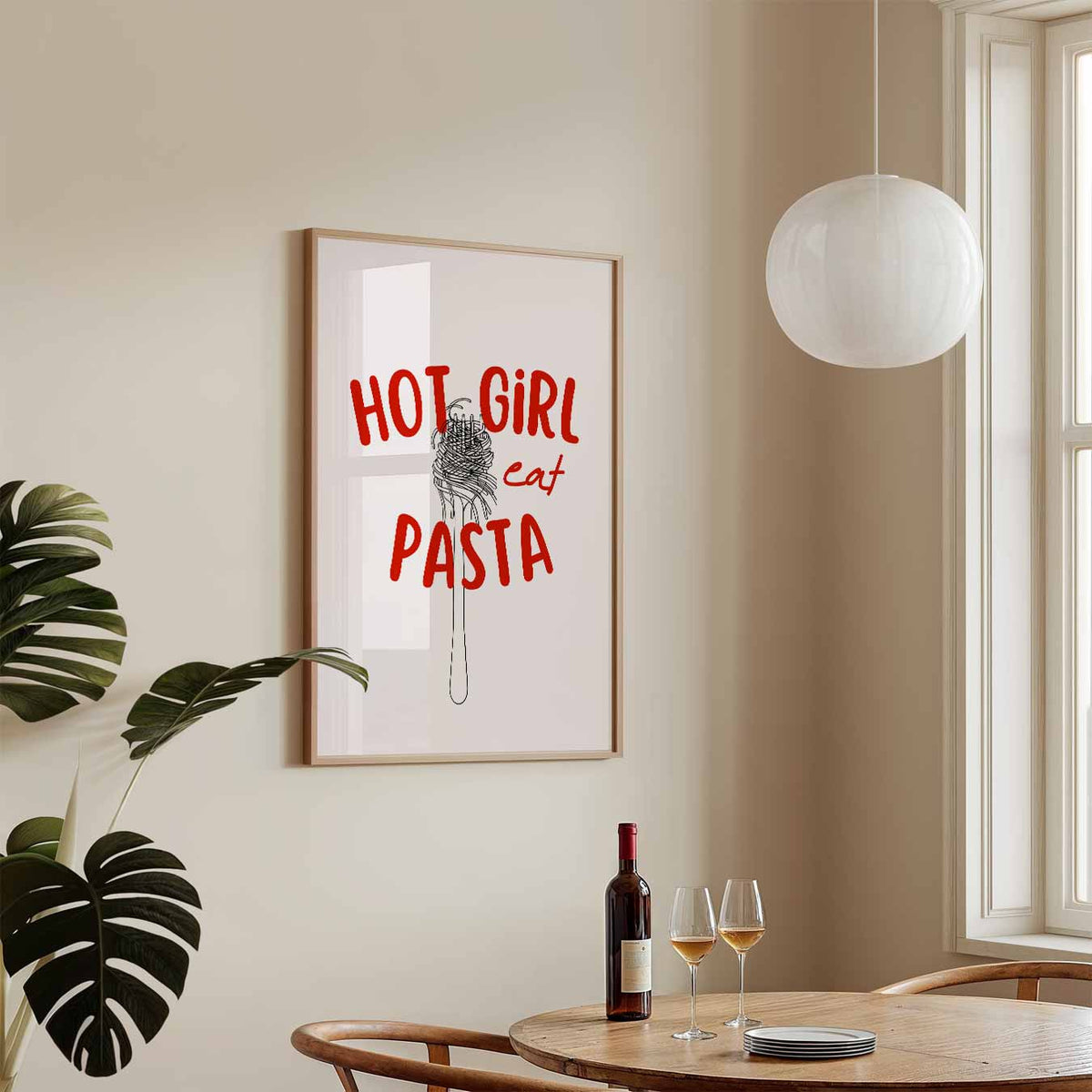 Hot Girl Pasta – staande keuken wanddecoratie van WallArtistic