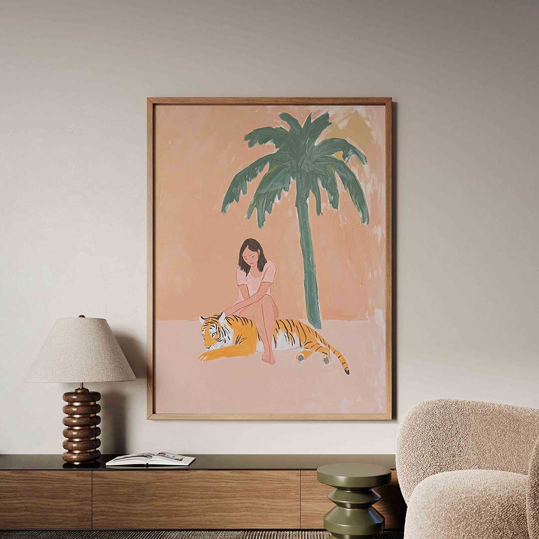 Vrouw met tijger – tropische jungle poster in staand formaat