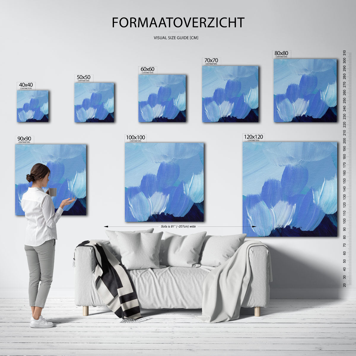 Blauwe penseelstreken – vierkante muurposter met artistieke uitstraling