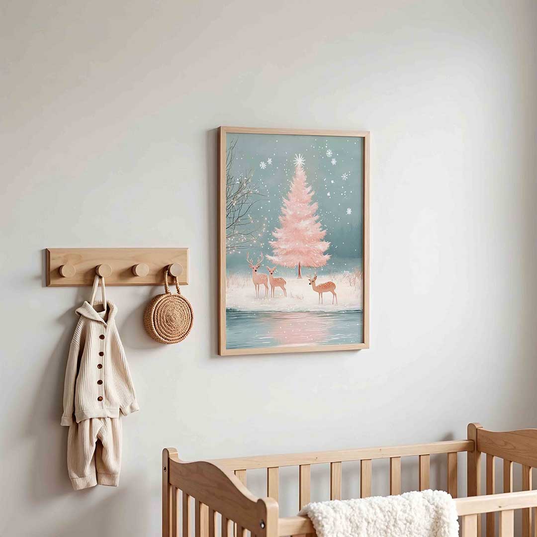 Herten en roze boom – kinderposter in staand formaat
