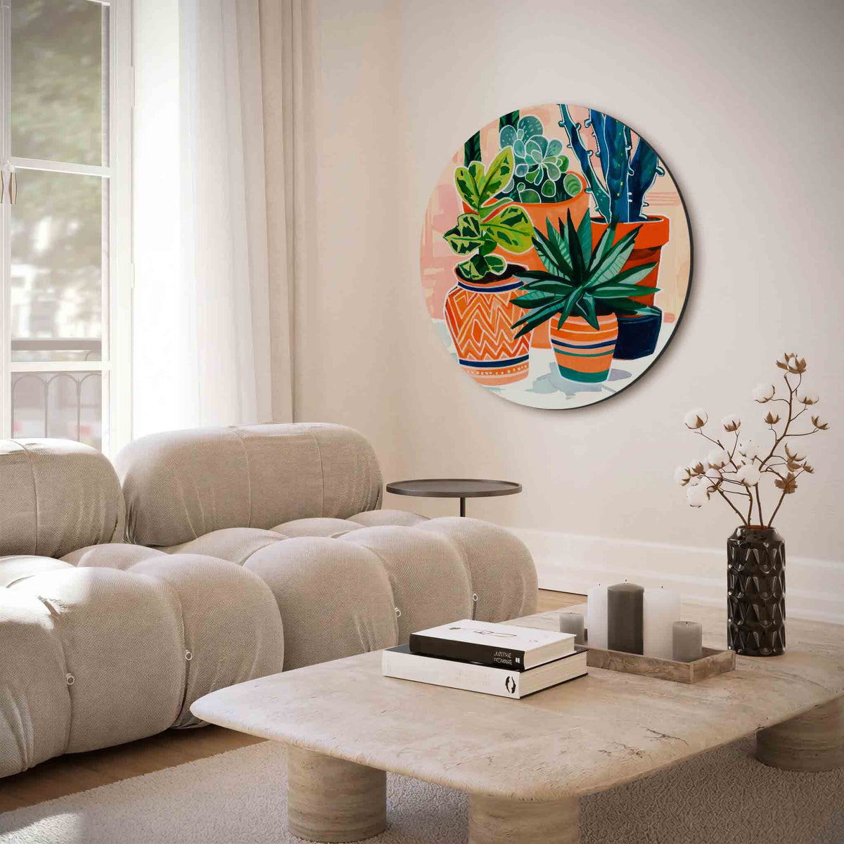 Planten in potten – illustratie muurcirkel als ronde muurdecoratie