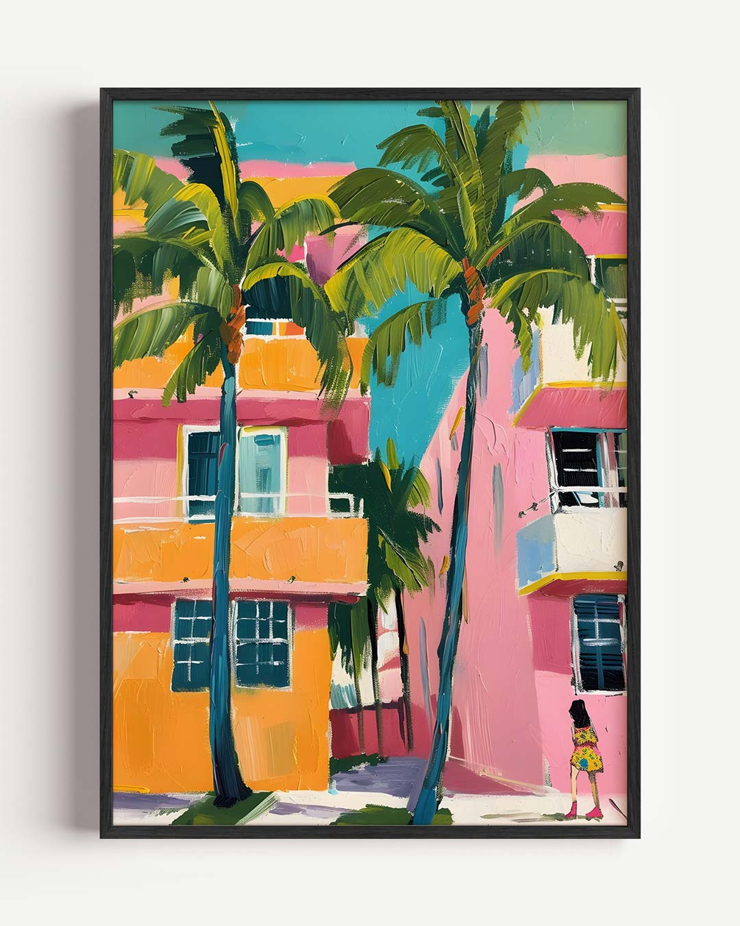 Zonnige Palmboom Escapade – Popart en Streetart portret poster als wanddecoratie