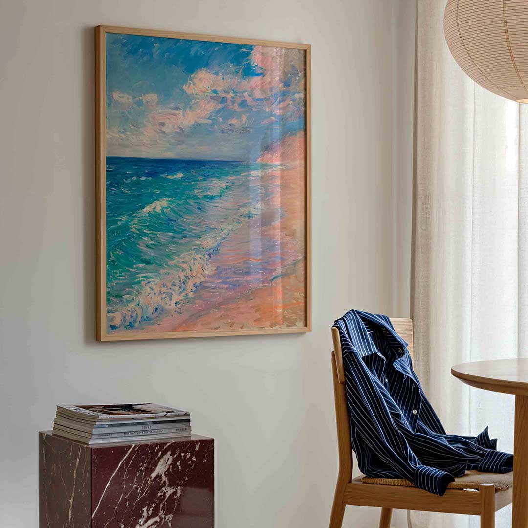Strand en zee – kleurrijke illustratie poster in staand formaat