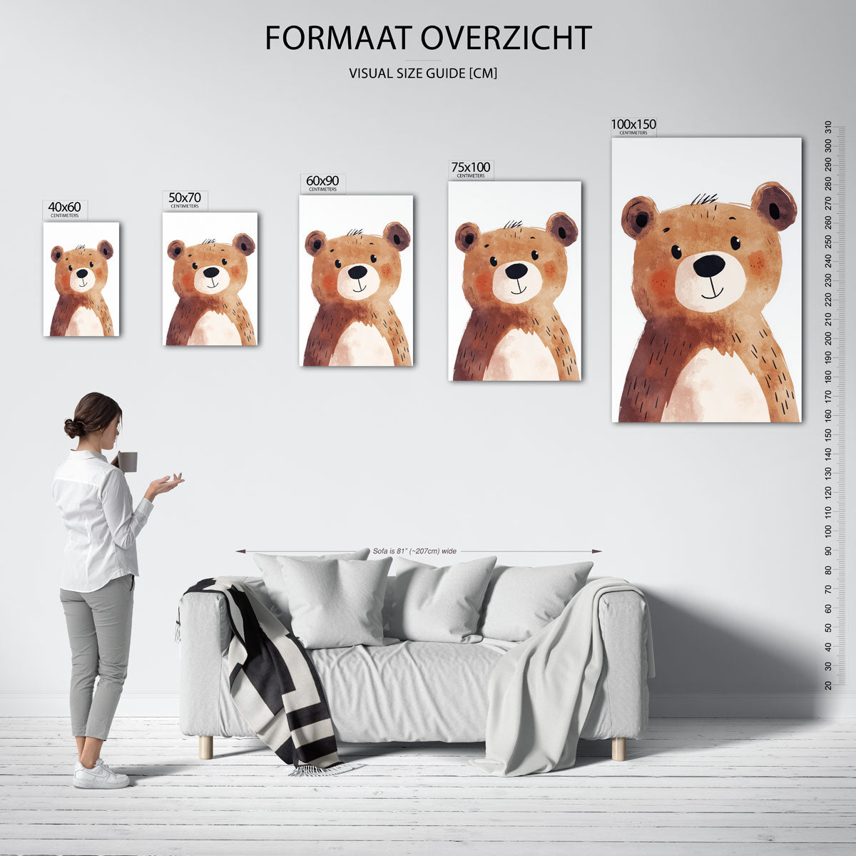 Vrolijke beer illustratie – staande wanddecoratie van WallArtistic