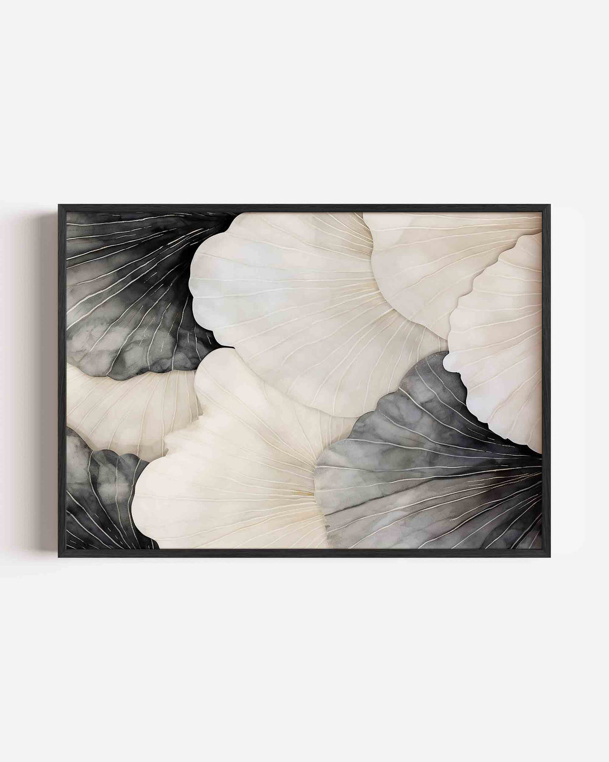 Bloemvormen in zwart en wit – abstracte landscape poster als wanddecoratie