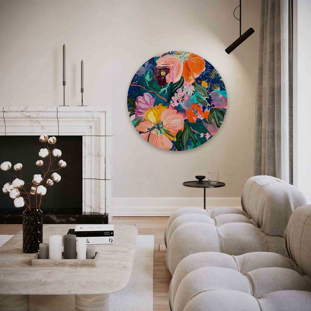 Bloemenpracht – abstracte textuur muurcirkel als wanddecoratie