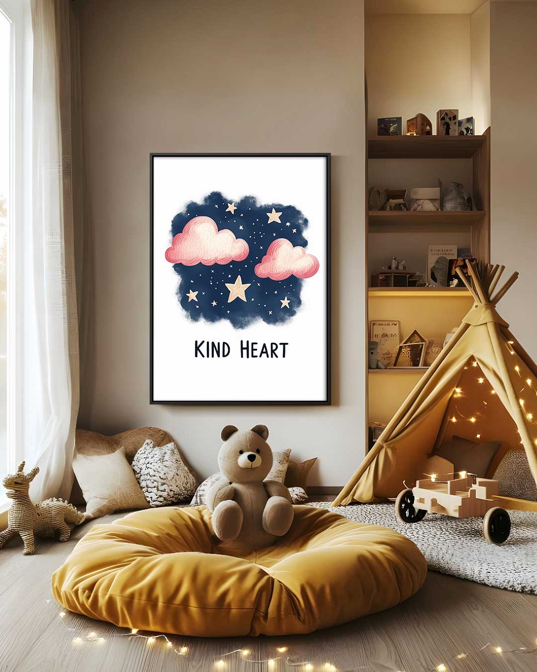 Droomachtige Wolken en Sterren Illustratie – staand kunstwerk voor modern interieur