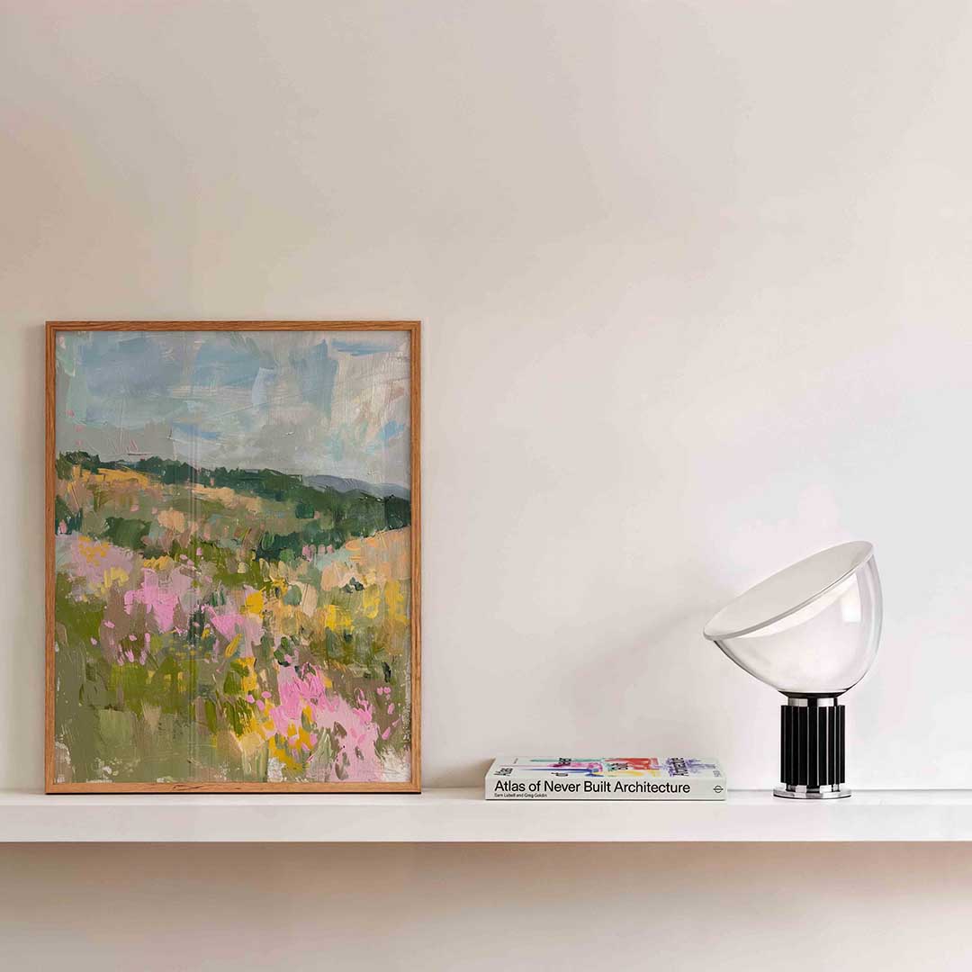 Landschap met bloemen – kleurrijke illustratie als portret poster