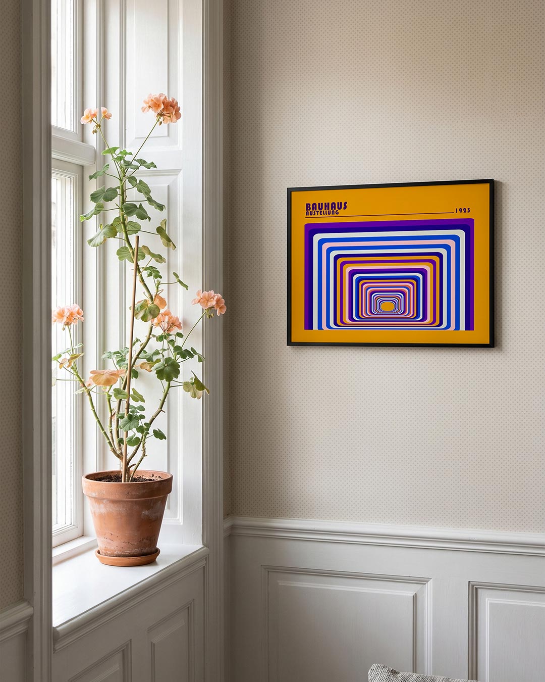 Kleurrijke lijnenspiralen – liggende Bauhaus poster voor aan de muur