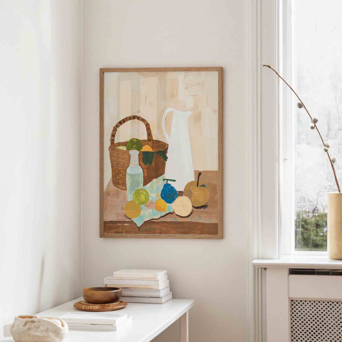 Stilleven met fruit en kan – staande hedendaagse wanddecoratie van WallArtistic